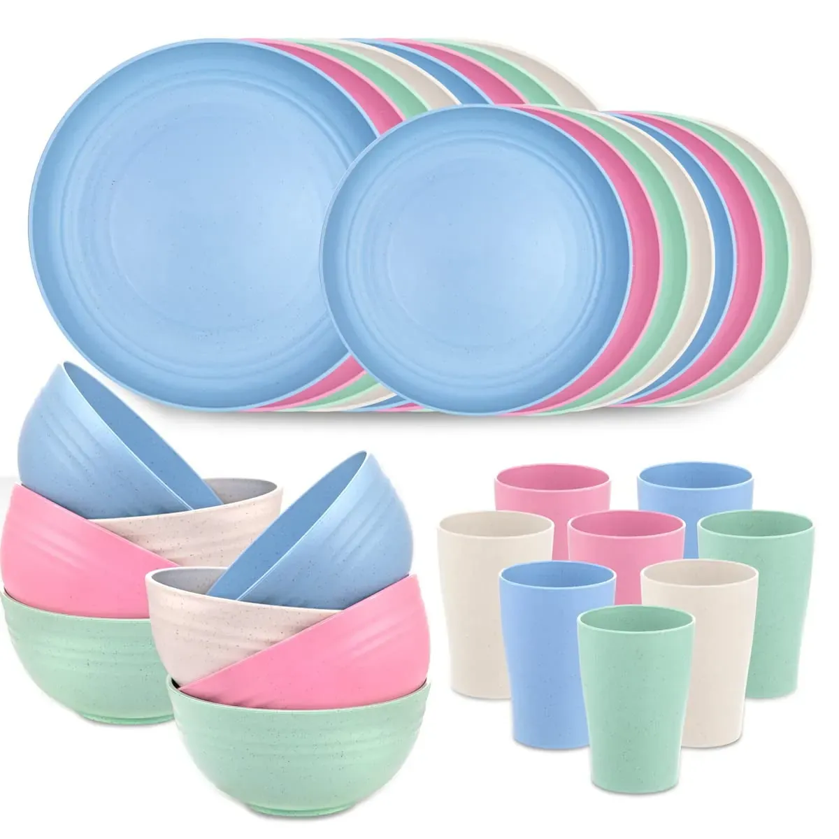 Wheat Straw Dinnerware Set, 16 Pieces for 8, Multicolor (2-Pack)